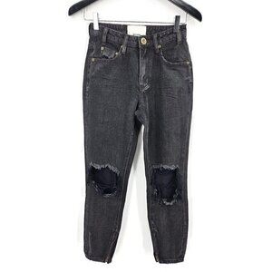 New One Teaspoon High Waist Freebirds Jeans Womens 23 Black Double Bass